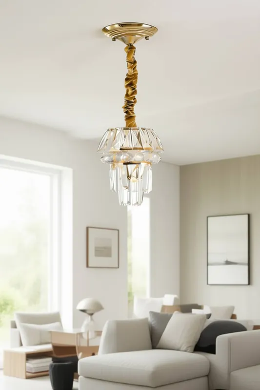 Living and Home Unisex Elegant Crystal Pendant Light in Gold Gold One Size female