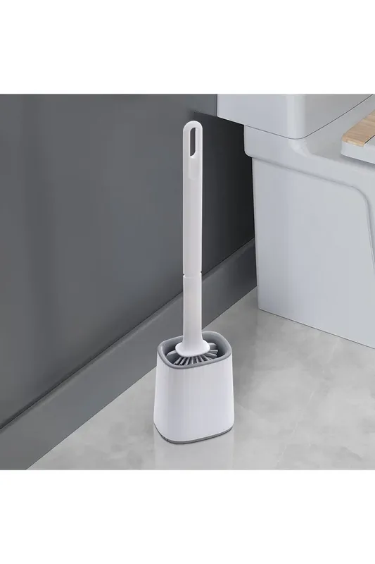 Living and Home Flexible Silicone Toilet Brush and Holder with Detachable Handle in White - White - Size: One Size