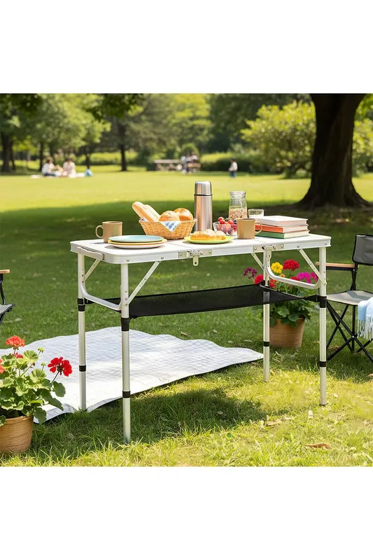 Living and Home Folding Camping Table with Carrying Handle in White Size: Double White Double