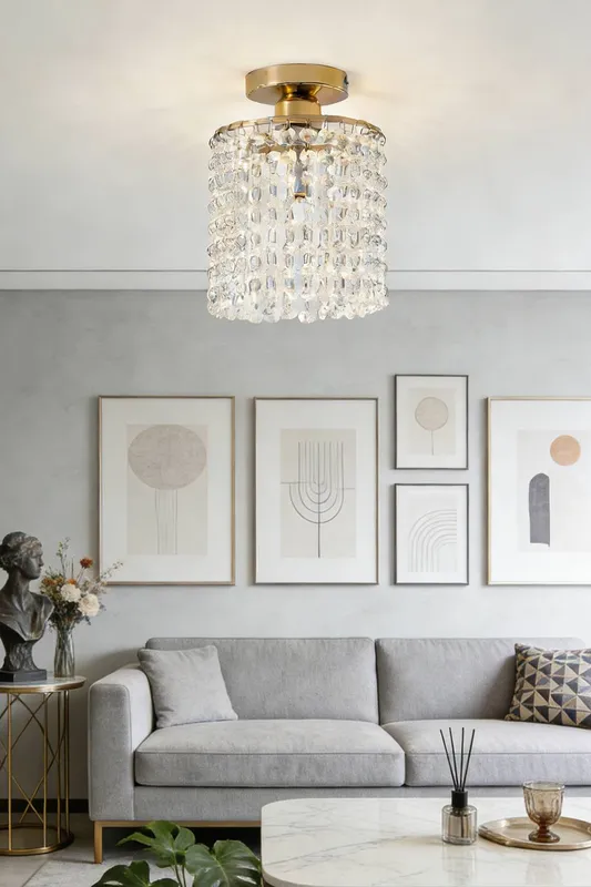 Living and Home Frame Crystal Semi-Flush Mount Ceiling Light in Gold - Gold