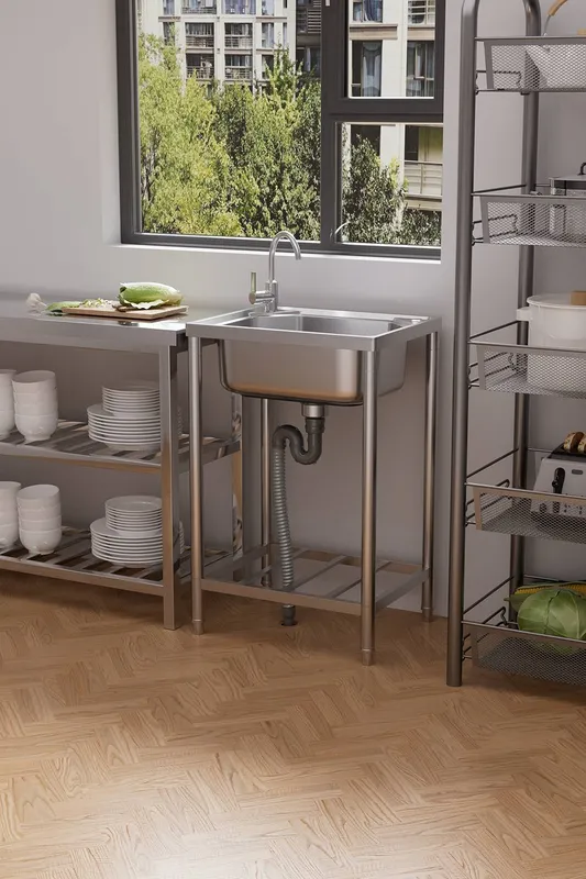 Living and Home Unisex Free Standing Stainless Steel Single Bowl Sink in Silver Silver One Size female