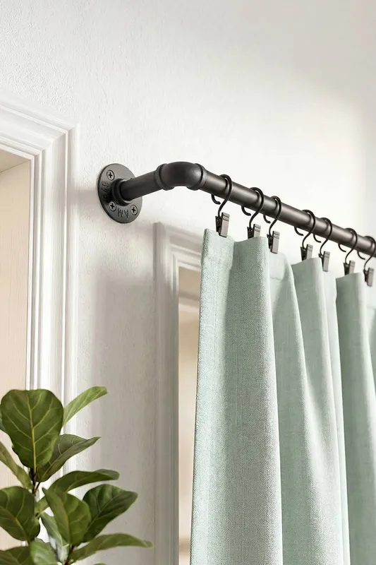 Living and Home Glossy Black Metal Telescopic Curtain Rod with Brackets Size: 180cm - Black