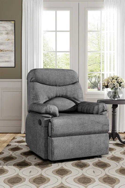 Living and Home Grey Manual Velvet Recliner Armchair - Grey