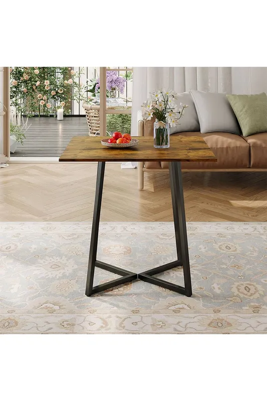 Living and Home Industrial Style Dining Table with Metal Base in Brown - Brown - Size: One Size