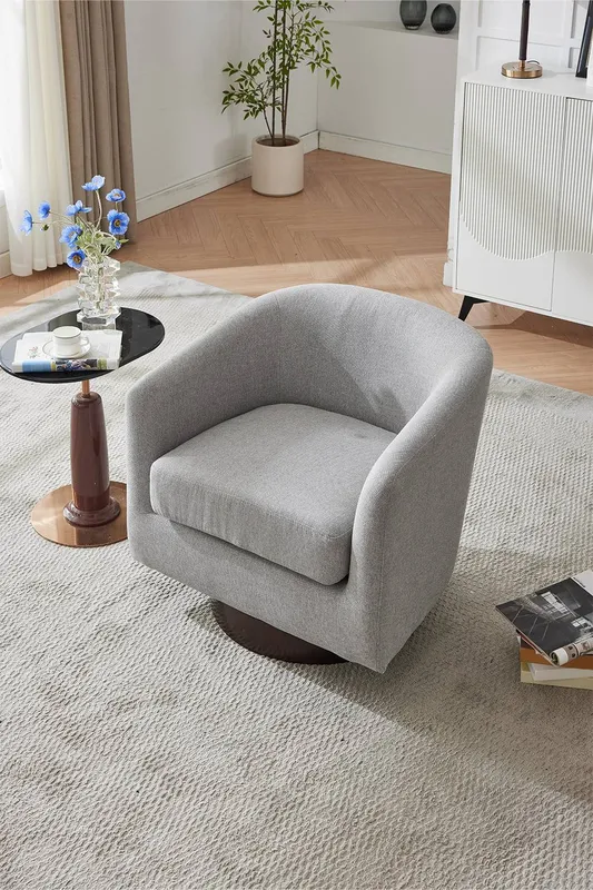 Living and Home Linen Swivel Accent Chair Armchair in Light Grey Light Grey