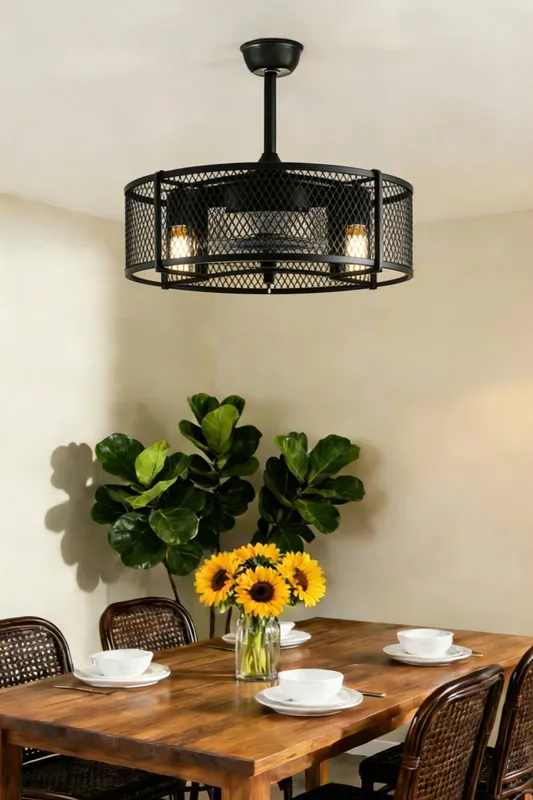Living and Home Metal Industrial Black Fan Ceiling Light Black