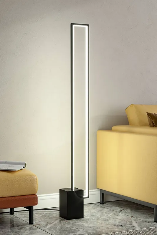 Living and Home Metal Rectangular LED Floor Lamp with Black Base Black