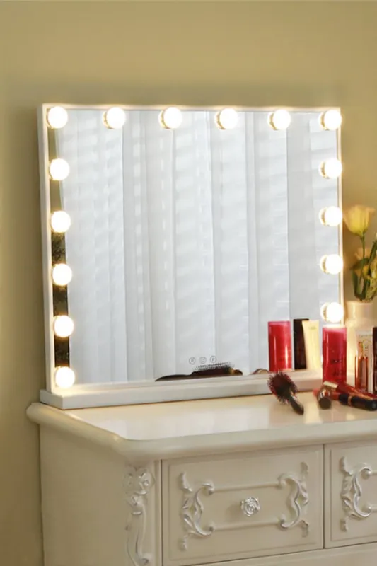 Living and Home Unisex Metal Round Hollywood Vanity Mirror w/ LED Lights & Touch Screen Control, Tabletop Cosmetic Mirror For Home in Natural Natural One Size female