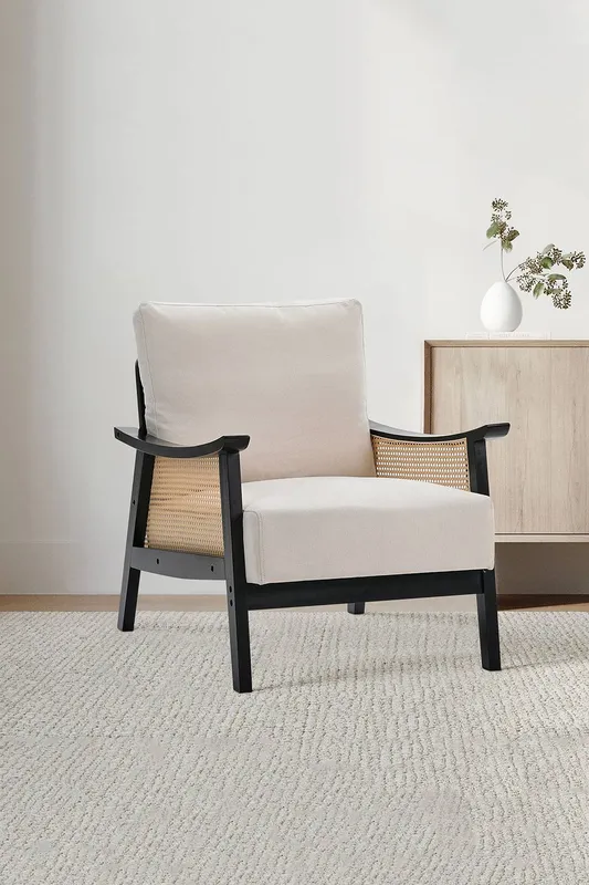 Living and Home Mid Century Rattan ArmChair in Beige - Beige - Size: One Size