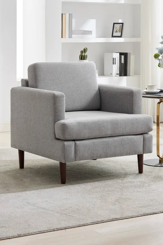 Living and Home Mid-Century Single Sofa Armchair in Light Grey - Light Grey