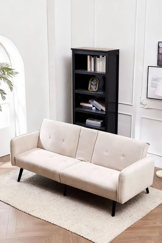 Living and Home Unisex Modern 3- Seater Cotton Sofa Bed in Beige Beige female