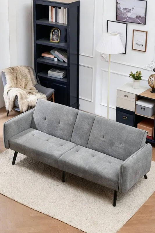 Living and Home Modern 3- Seater Cotton Sofa Bed in Grey - Grey - Size: One Size