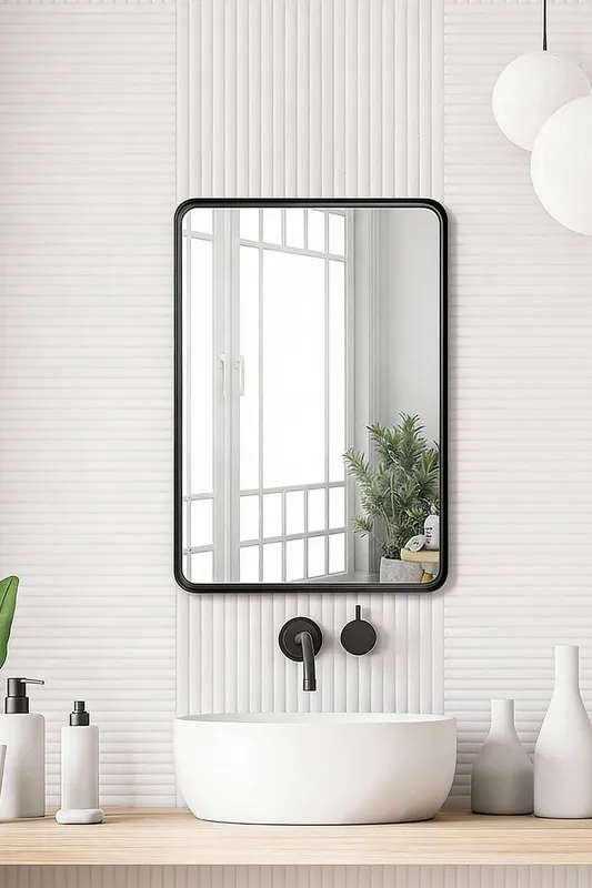 Living and Home Unisex Modern Square Wall Mirror in Black Black female
