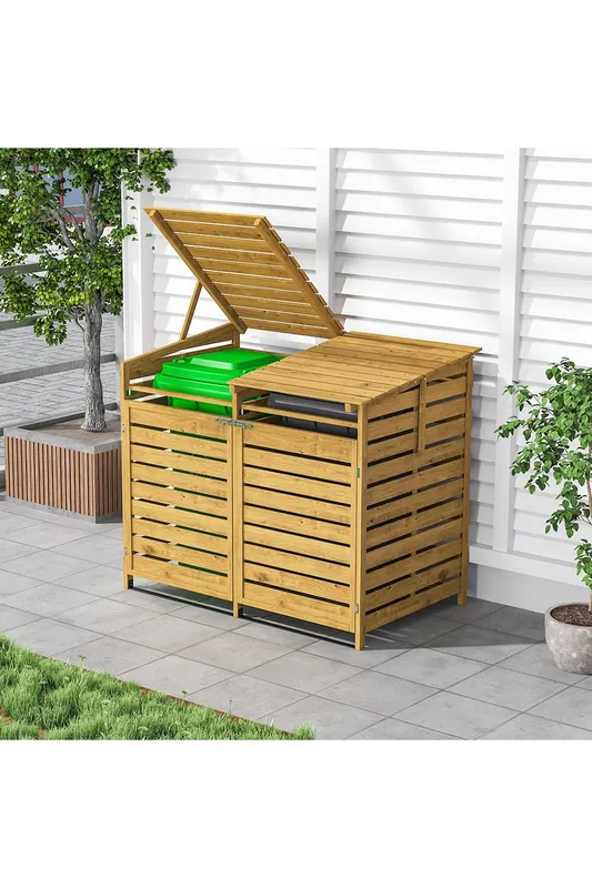 Living and Home Outdoor Spruce Wood Garbage Can Garden Storage Shed in Natural - Natural