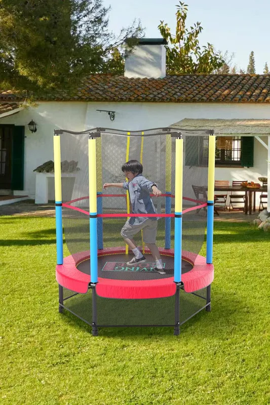 Living and Home Unisex Outdoor Trampoline w/ Safety Enclosure, Indoor and Outdoor for Childrens Multicolor One Size female