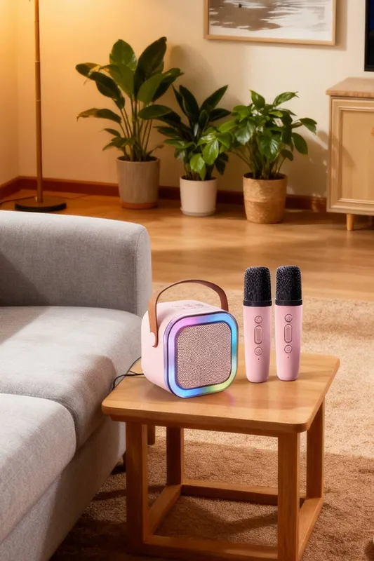 Living and Home Unisex Portable Karaoke Machine w/ Wireless Microphones and Rgb Lights in Pink Pink One Size female