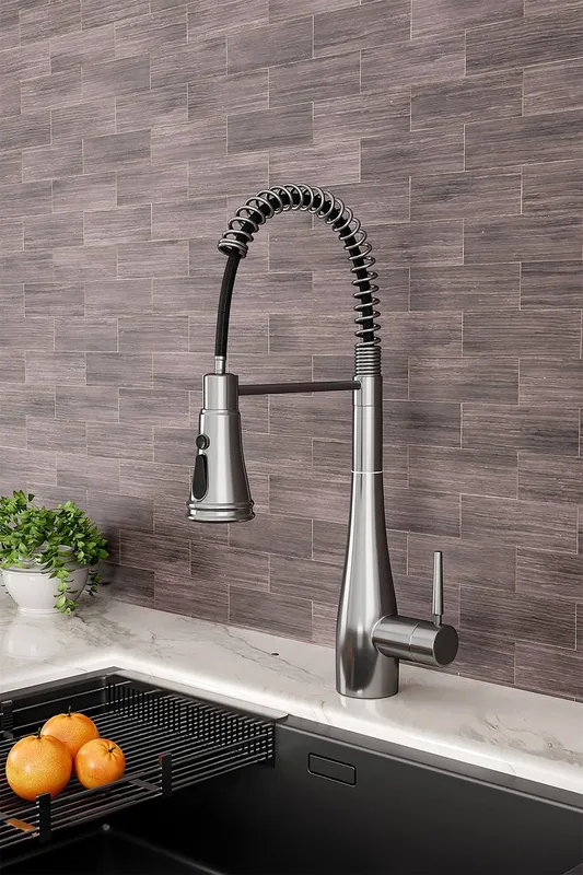 Living and Home Pre-rinse Pull Down Swivel Kitchen Faucet in Silver - Silver