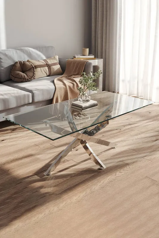Living and Home Rectangle Clear Glass Top Coffee End Table - Clear