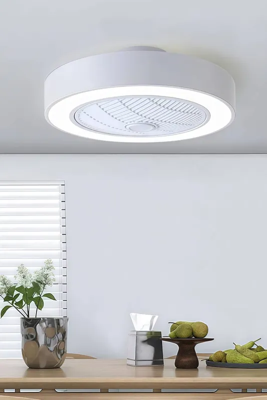 Living and Home Round Acrylic LED Fan Ceiling Light in White White