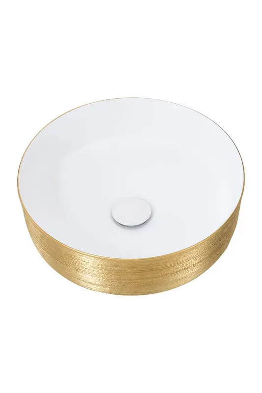 Living and Home Round Ceramic Countertop Washbasin Vessel Sink in Gold Gold