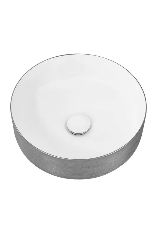 Living and Home Round Ceramic Countertop Washbasin Vessel Sink in Silver - Silver