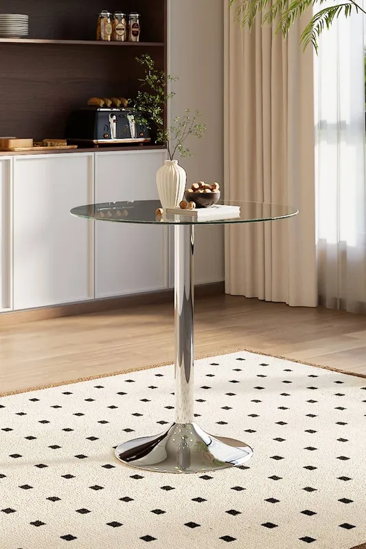Living and Home Round Clear Glass Top Dining Table Clear