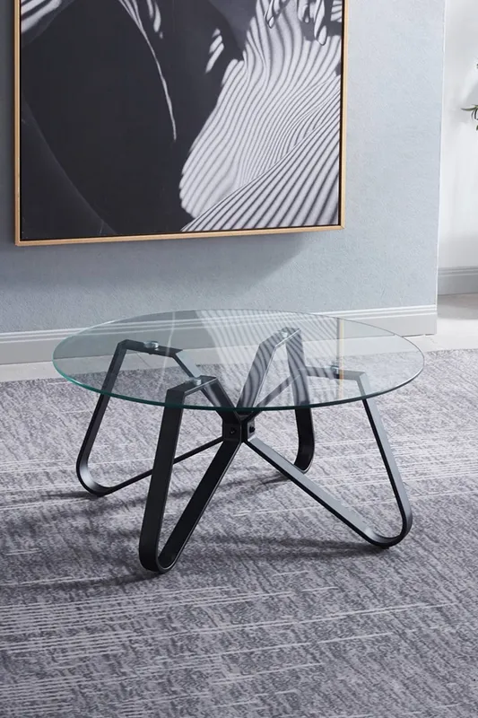 Living and Home Round Coffee Table Modern Sofa Side Table in Clear - Clear