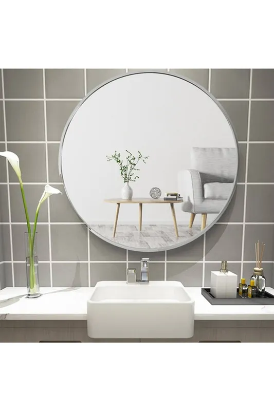 Living and Home Silver Round Metal Framed Bathroom Mirror Size: Small - Silver