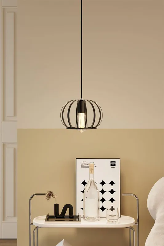 Living and Home Single-Light Black Iron Pendant Light - Black - Size: One Size