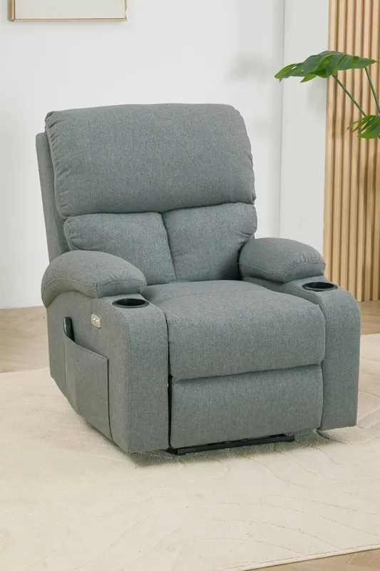 Living and Home Unisex Single Sofa Recliner Armchair Reclining Chair w/ Massage & Heat in Grey Grey female