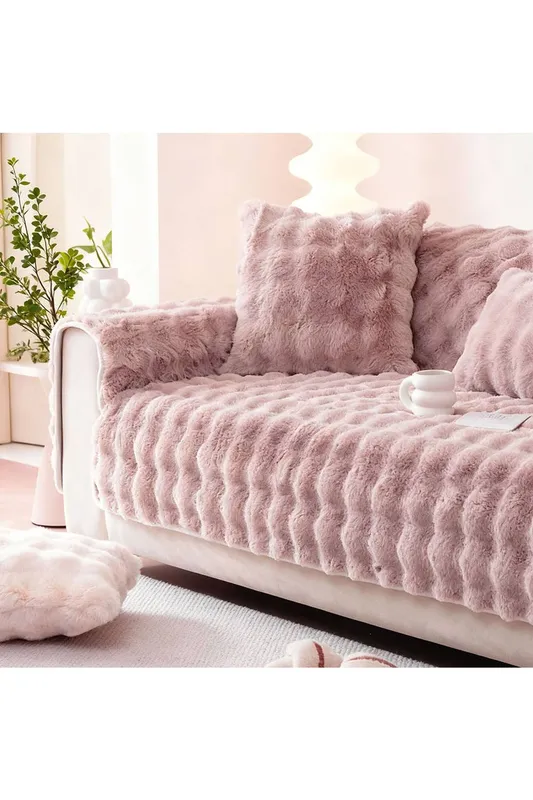 Living and Home Sleek Textured Plush Sofa Cover in Pink Size: Large Pink Large