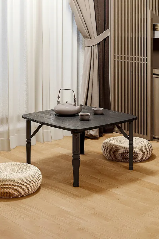 Living and Home Square 60cm Wooden Folding Coffee Table in Black - Black