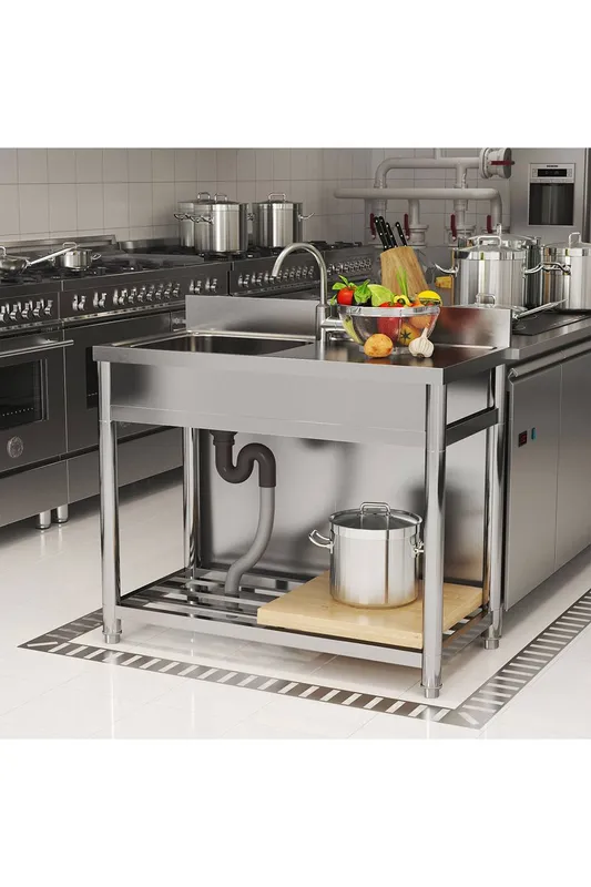 Living and Home Unisex Stainless Steel One Bowl Utility Sink w/ Right Drainboard for Kitchen Restaurant Outdoor in Silver Silver One Size female