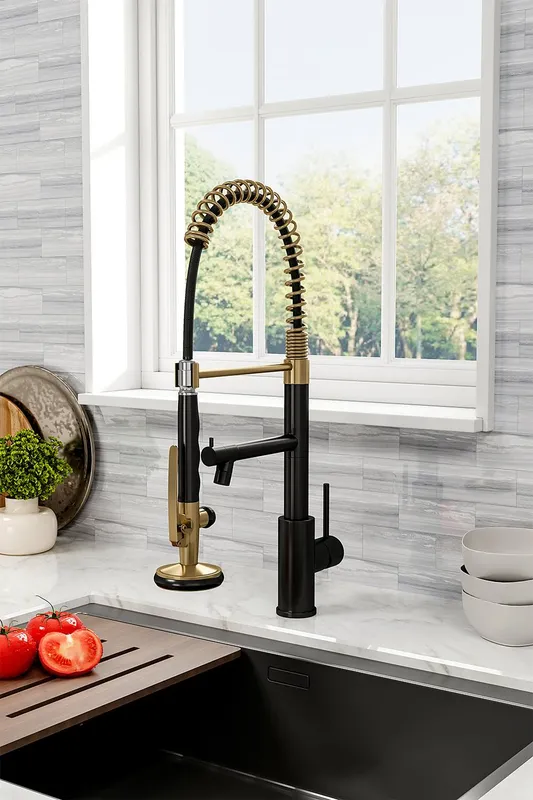 Living and Home Unisex Swivel Kitchen Faucet w/ Pot Filler and Pull Down Sprayer in Gold Gold female