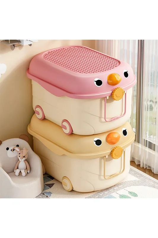 Living and Home Toy Storage Box Trolley With Lid and Wheels in Pink Pink