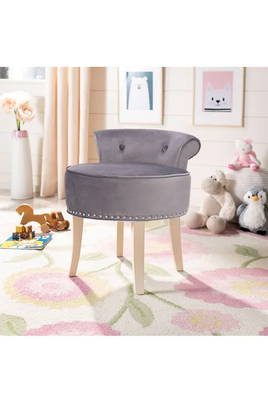 Living and Home Velvet Upholstered Vanity Stool Makeup Dressing Chair in Grey - Grey