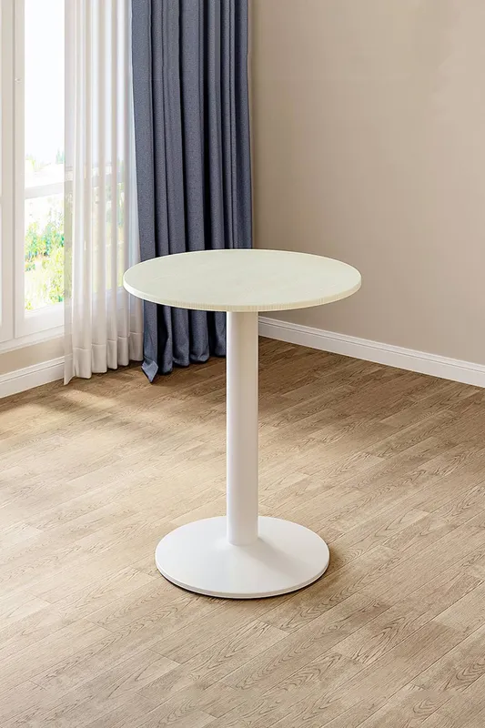 Living and Home White Round Coffee Table with Metal Base White
