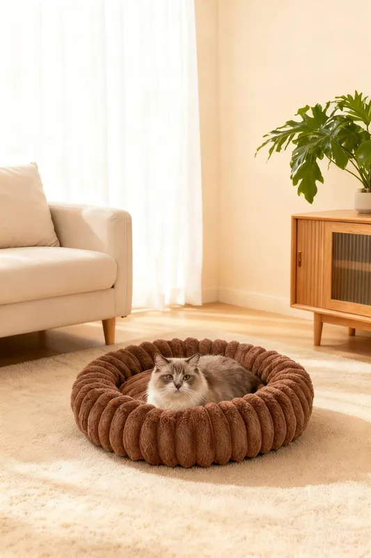Living and Home Warm & Cosy Brown Round Pet Bed Size: 2 - Brown - Size: 2