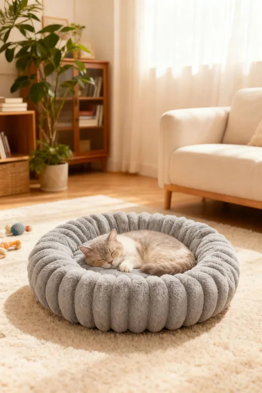 Living and Home Warm & Cosy Grey Round Pet Bed Size: 2 - Grey