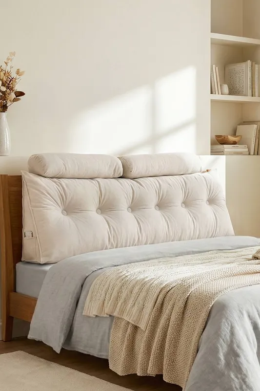 Living and Home Wedge Headboard Pillow with Removable Cover and 2 Bolster Pillows in Beige Beige