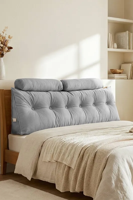 Living and Home Wedge Headboard Pillow with Removable Cover and 2 Bolster Pillows in Grey - Grey