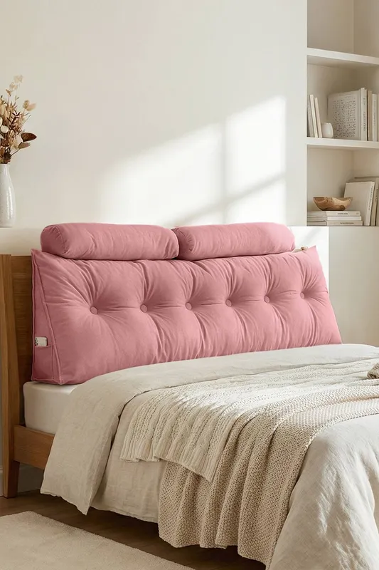 Living and Home Unisex Wedge Headboard Pillow w/ Removable Cover and 2 Bolster Pillows in Rose Rose female