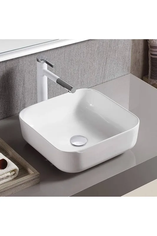 Living and Home Unisex White Ceramic Square Bathroom Vessle Sink White One Size female