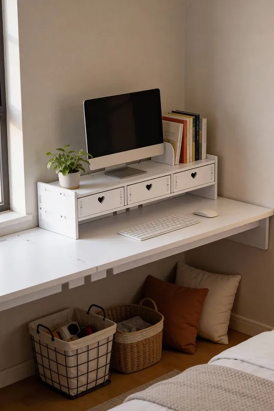 Living and Home White Monitor Stand Riser with Drawers White