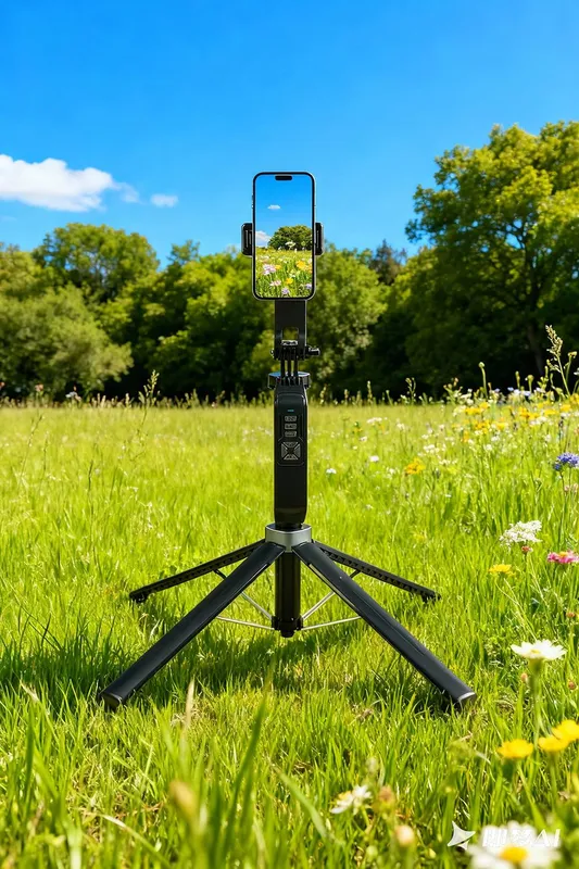 Living and Home Wireless Extendable Mobile Phone Selfie Stick Tripod with 2 Fill Lights in Black Black