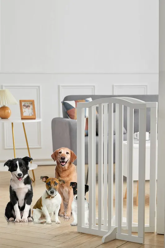 Living and Home Wooden Foldable Freestanding 3 Panel Pet Gate in White - White
