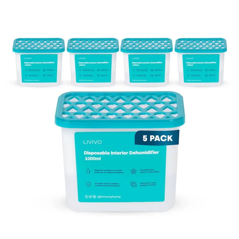 Livivo 1000ml Disposable Dehumidifiers for Damp Mould 5 Pack in Blue - Blue