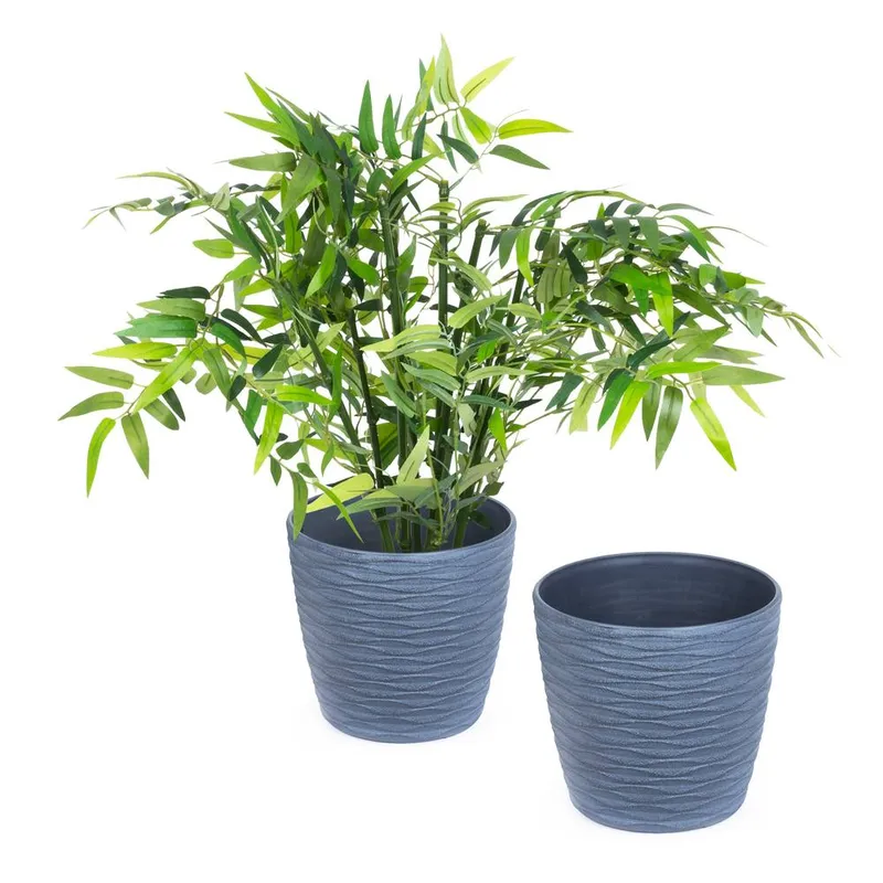Livivo 18cm Plastic Plant Pots - Set of 2 in Grey - Grey