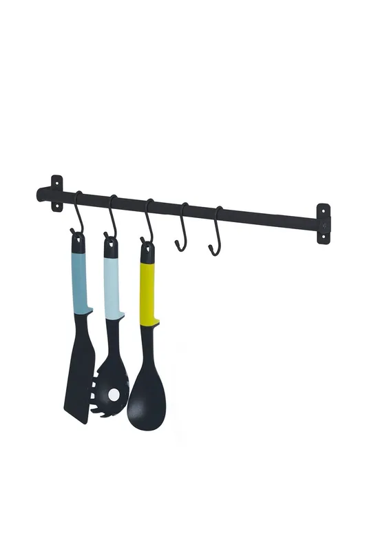 Livivo 5 Hook Pots & Pans Hanging Rail Rack - Wall Mounted Pot Hangers in Black - Black