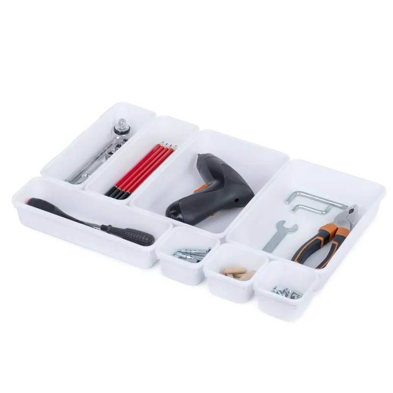 Livivo 8-Piece Interlocking Desk Drawer Organiser Set in White - White - Size: One Size